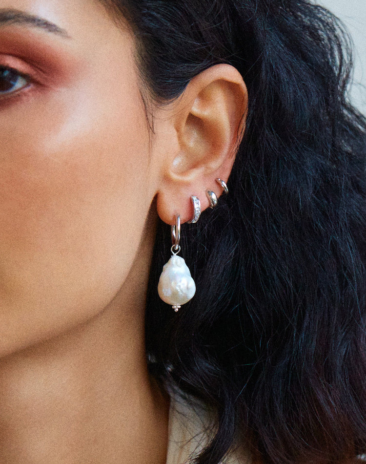 Baroque Pearl Earring Charm in Silver